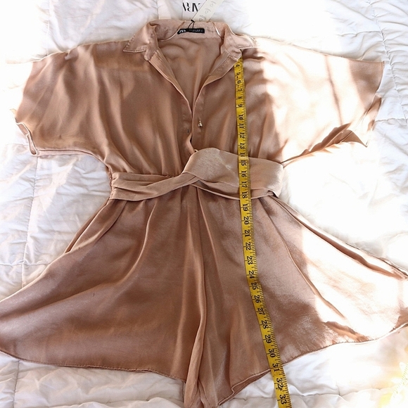 Brand New Zara Taupe Brown Satin Effect Knot Romper Size Small - Picture 10 of 12